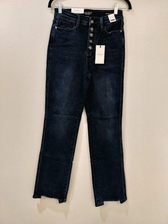 Judy Blue Denim - Judy Blue NWT High Rise Straight Button Fly Raw Hem Jeans Size 5/27